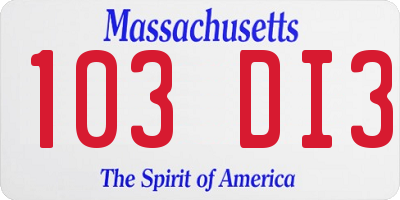 MA license plate 103DI3