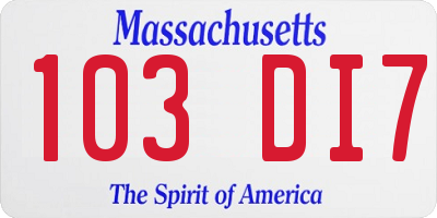 MA license plate 103DI7