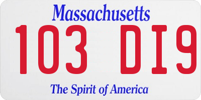 MA license plate 103DI9