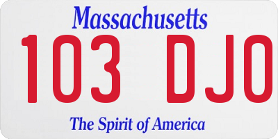 MA license plate 103DJ0