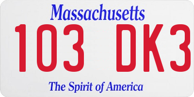 MA license plate 103DK3