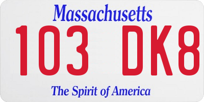 MA license plate 103DK8