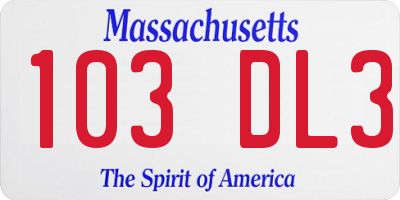 MA license plate 103DL3