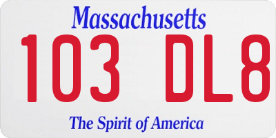 MA license plate 103DL8