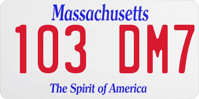 MA license plate 103DM7