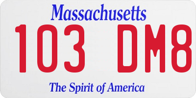 MA license plate 103DM8