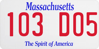 MA license plate 103DO5