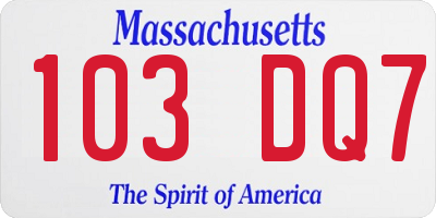 MA license plate 103DQ7