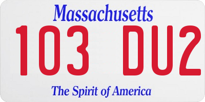 MA license plate 103DU2