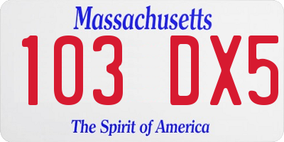 MA license plate 103DX5