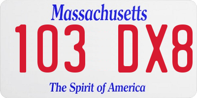 MA license plate 103DX8