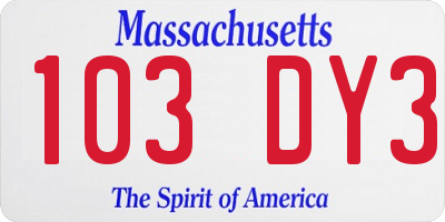 MA license plate 103DY3