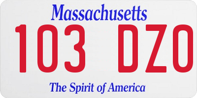 MA license plate 103DZ0