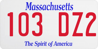 MA license plate 103DZ2