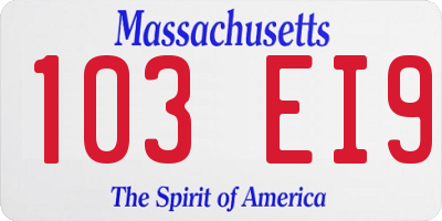 MA license plate 103EI9