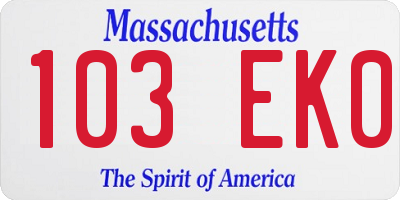 MA license plate 103EK0