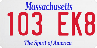 MA license plate 103EK8