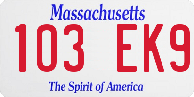 MA license plate 103EK9