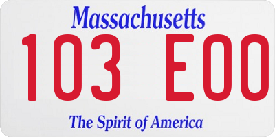 MA license plate 103EO0