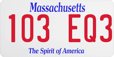 MA license plate 103EQ3