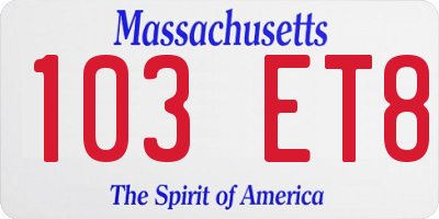 MA license plate 103ET8