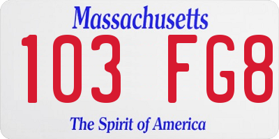 MA license plate 103FG8