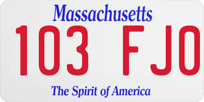 MA license plate 103FJ0