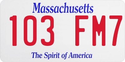 MA license plate 103FM7