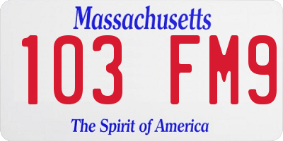 MA license plate 103FM9