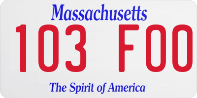 MA license plate 103FO0