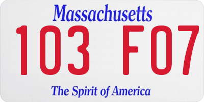 MA license plate 103FO7