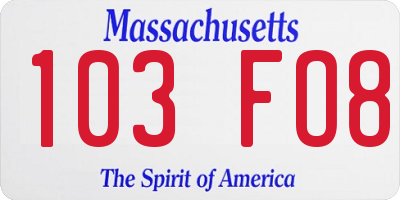 MA license plate 103FO8