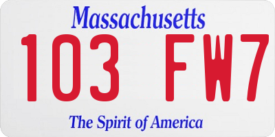 MA license plate 103FW7