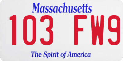 MA license plate 103FW9