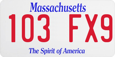 MA license plate 103FX9