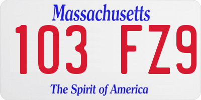 MA license plate 103FZ9