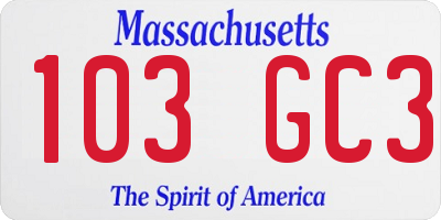 MA license plate 103GC3
