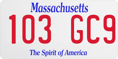 MA license plate 103GC9