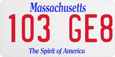 MA license plate 103GE8
