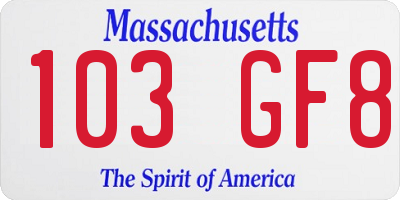 MA license plate 103GF8