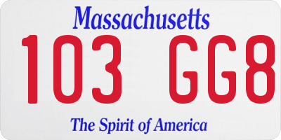 MA license plate 103GG8