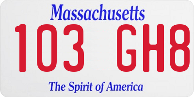 MA license plate 103GH8