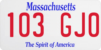 MA license plate 103GJ0