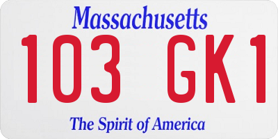 MA license plate 103GK1