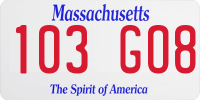 MA license plate 103GO8