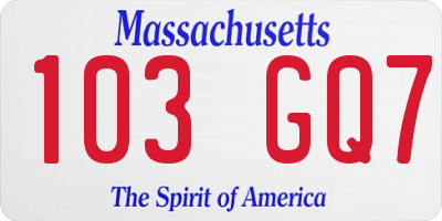 MA license plate 103GQ7