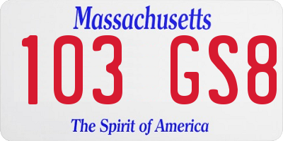 MA license plate 103GS8
