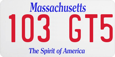 MA license plate 103GT5