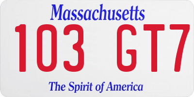 MA license plate 103GT7