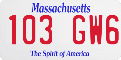 MA license plate 103GW6